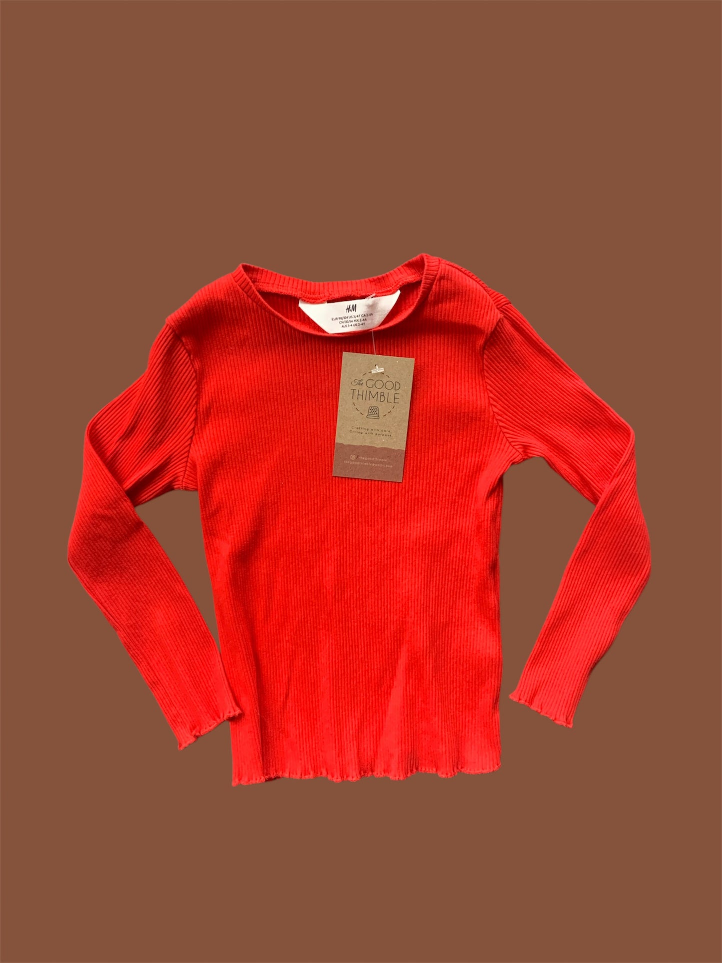 Red Ribbed H&M Long Sleeve Shirt (3-4T)