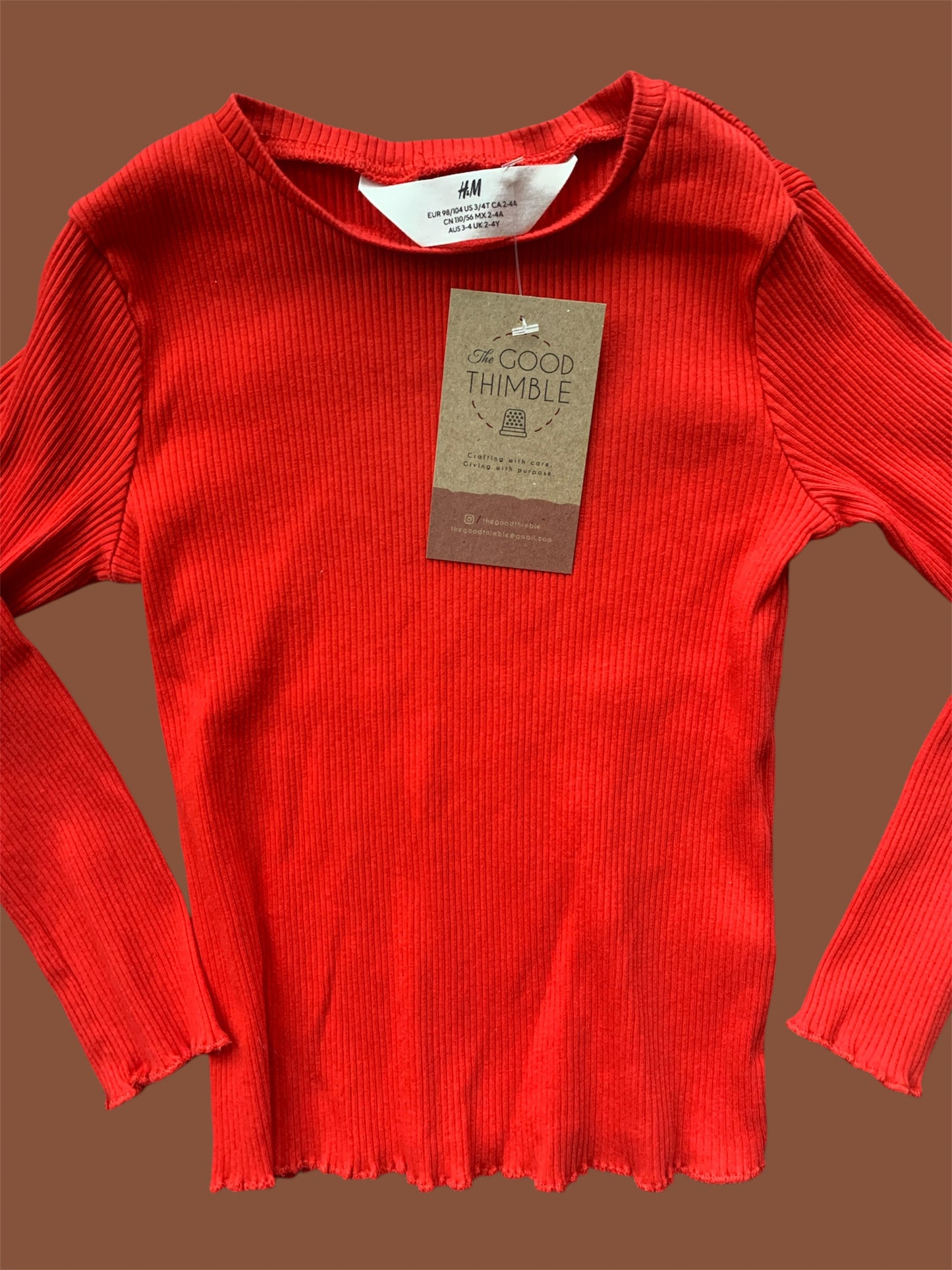 Red Ribbed H&M Long Sleeve Shirt (3-4T)