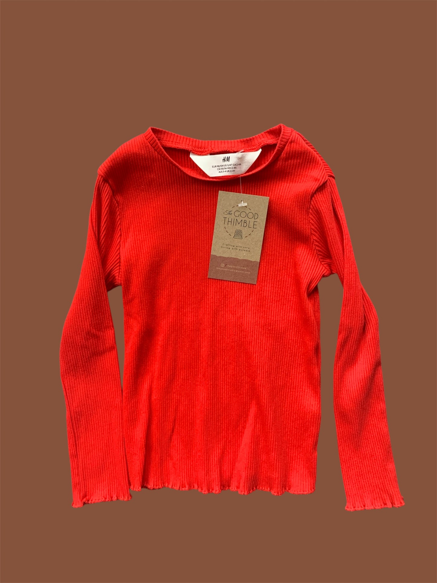 Red Ribbed H&M Long Sleeve Shirt (3-4T)
