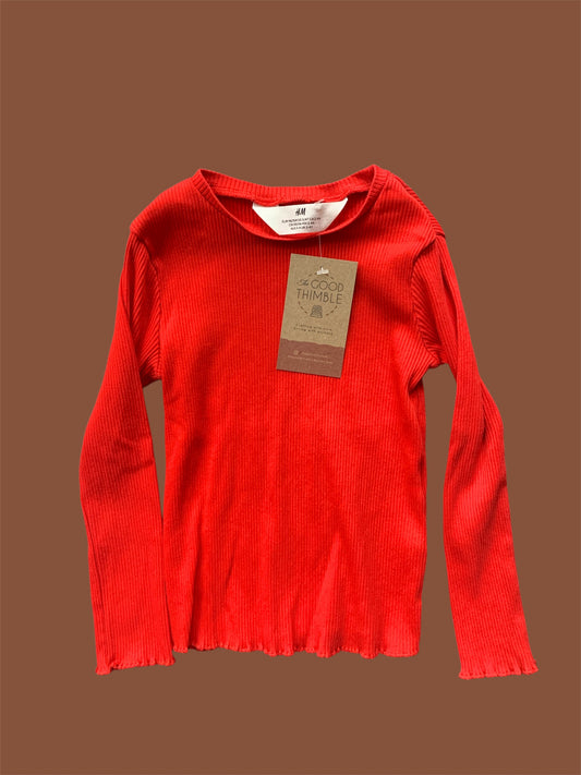 Red Ribbed H&M Long Sleeve Shirt (3-4T)