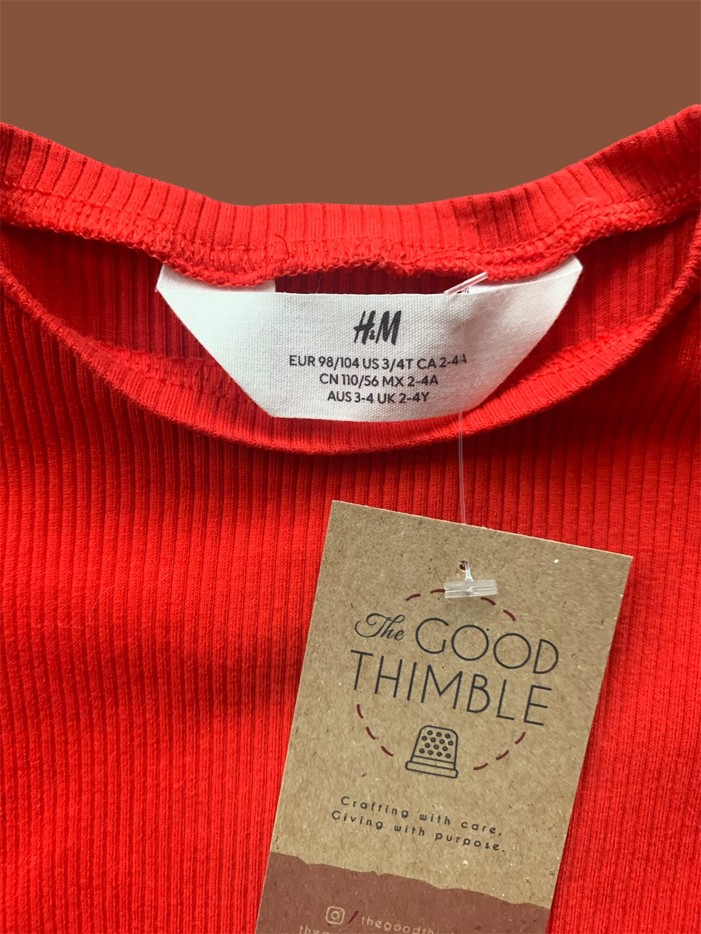 Red Ribbed H&M Long Sleeve Shirt (3-4T)