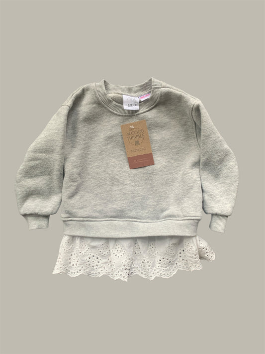 Grey Zara Sweater with White Lace Trim (9-12 m)